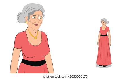 Elderly Woman in a Pink Dress