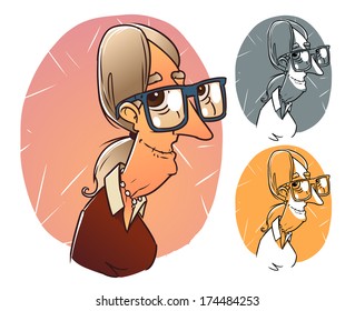 elderly woman portrait cartoon illustration