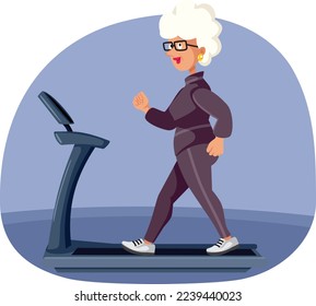 
Elderly Woman Power Walking on a Treadmill Vector Cartoon Illustration
Cheerful granny running at the gym for being in shape doing cardio exercise
