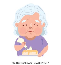 Elderly woman preparing cake batter