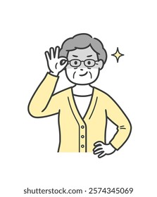 An elderly woman pushing up her glasses and grinning slyly