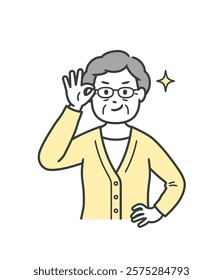 An elderly woman pushing up her glasses and smiling with confidence