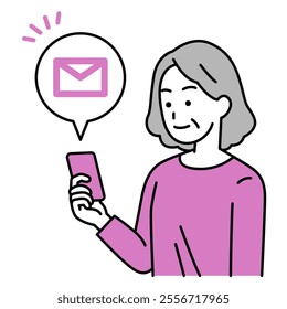 Elderly woman receiving an email on her smartphone