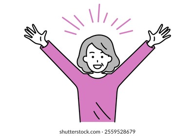 Elderly woman rejoicing with both hands raised