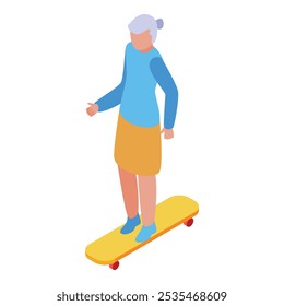 Elderly woman riding a skateboard, embracing an active and fulfilling retirement lifestyle