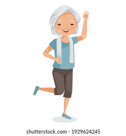 elderly woman running. cheerful senior jogging in sportswear isolated on white background 
