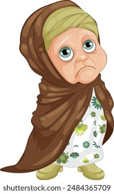 Elderly woman with sad expression and headscarf