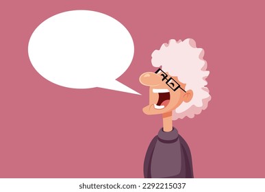 
Elderly Woman Screaming in Speech Bubble Vector Communication Illustration. Talkative annoying old lady feeling grumpy 
