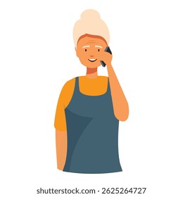 Elderly woman is smiling while talking on a mobile phone