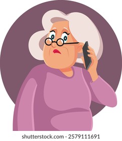 
Elderly Woman Speaking on the Phone Feeling Confused Vector Cartoon Illustration. Senior woman targeted by phone scammers because of old age