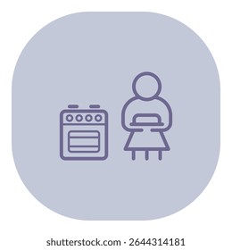 Elderly woman standing in her kitchen next to oven, holding tray. Woman focused and dedicated, enjoying her cooking experience in cozy home setting
