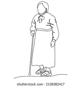 Elderly woman in the style of continuous drawing art. Minimalistic black linear sketch isolated on white background. Vector illustration