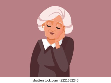 
Elderly Woman Suffering a Toothache Vector Cartoon Illustration. Unhappy senior lady feeling in pain from cavities and other dental problems
