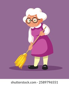 
Elderly Woman Sweeping with a Broom Vector Cartoon Illustration 
Senior granny cleaning and being tidy at home

