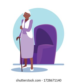 elderly woman takes care of herself at home vector illustration design