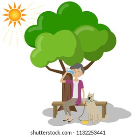 Elderly woman taking a break in the shade
