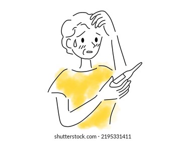 Elderly Woman Taking Temperature Simple Illustration, Vector