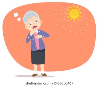 elderly woman thirsty from heat of the summer sun.older feels so thirsty because of hot weather