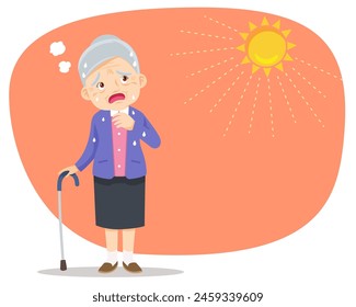 elderly woman thirsty from heat of the summer sun.older feels so thirsty because of hot weather