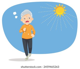 elderly woman thirsty from heat of the summer sun.older feels so thirsty because of hot weather