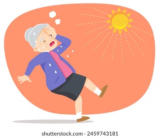 elderly woman thirsty from heat of the summer sun.older feels so thirsty because of hot weather