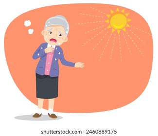 elderly woman thirsty from heat of the summer sun.older feels so thirsty because of hot weather