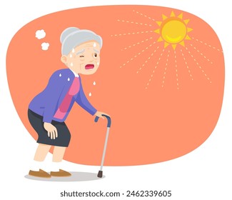 elderly woman thirsty from heat of the summer sun.older feels so thirsty because of hot weather