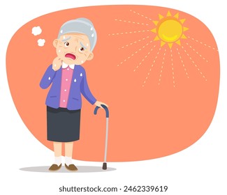 elderly woman thirsty from heat of the summer sun.older feels so thirsty because of hot weather