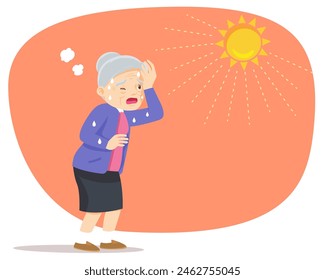 elderly woman thirsty from heat of the summer sun.older feels so thirsty because of hot weather