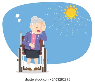 elderly woman thirsty from heat of the summer sun.older feels so thirsty because of hot weather