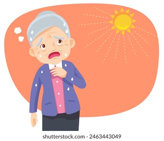 elderly woman thirsty from heat of the summer sun.older feels so thirsty because of hot weather