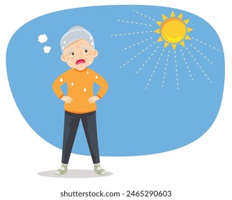 elderly woman thirsty from heat of the summer sun.older feels so thirsty because of hot weather