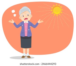 elderly woman thirsty from heat of the summer sun.older feels so thirsty because of hot weather