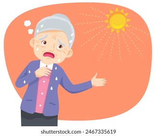 elderly woman thirsty from heat of the summer sun.older feels so thirsty because of hot weather