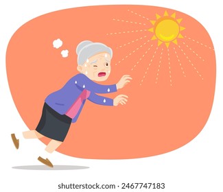 elderly woman thirsty from heat of the summer sun.older feels so thirsty because of hot weather