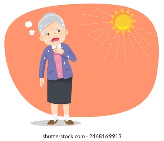 elderly woman thirsty from heat of the summer sun.older feels so thirsty because of hot weather