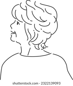 Elderly woman with transparent background line drawing 2