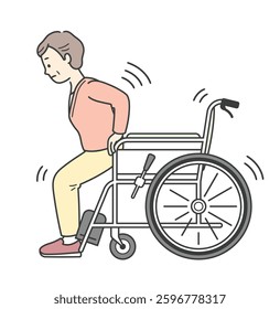 Elderly woman trying to get up from a wheelchair