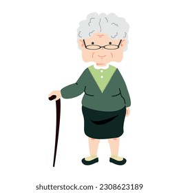 Elderly woman with a walking cane