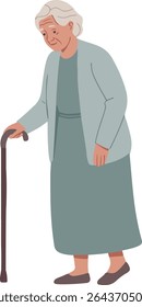 Elderly Woman Walking Slowly With Cane