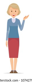 An elderly woman wearing blue clothes is informed