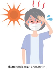 
Elderly woman wearing a mask, heat stroke