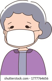 Elderly woman wearing medical mask prevention coronavirus or covid-19 or another type of virus. Vector illustration isolated on white background.