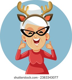 
Elderly Woman Wearing Reindeer Antlers Celebrating Christmas Vector Character
Senior lady celebrating winter holidays keeping optimistic 
