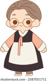 Elderly Woman Wearing Traditional Hanbok Dress