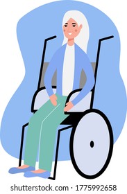 Elderly woman in a wheelchair. Old lady in hospital or nursing home. modern flat vector illustration. 