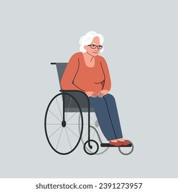 Elderly woman in wheelchair. Vector flat style cartoon  illustration