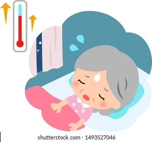 Elderly woman who cannot sleep at muggy night