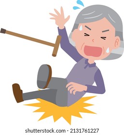 An elderly woman who falls and has a sticky butt