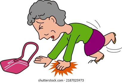 An elderly woman who falls and hurts